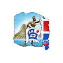 outline of Haiti with the number 1804 and the words L'union Fait La Force inscribed in bold text,with a red to blue fade tattoo design idea