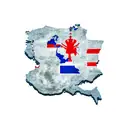 outline of Haiti with the number 1804 and the words L'union Fait La Force inscribed in bold text,with a red to blue fade tattoo design idea