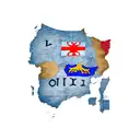 outline of Haiti with the number 1804 and the words L'union Fait La Force inscribed in bold text,with a red to blue fade tattoo design idea