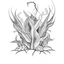 corn plant with visible roots linked to a bean plant tattoo design idea