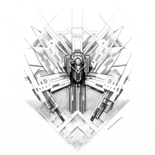 Red and Black Mech fighting Robert Smith from The UK band The Cure tattoo design idea