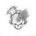 Red and Black Mech fighting Robert Smith from The UK band The Cure tattoo design idea