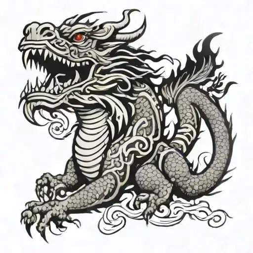 Korean Dragon Black and White  tattoo design idea