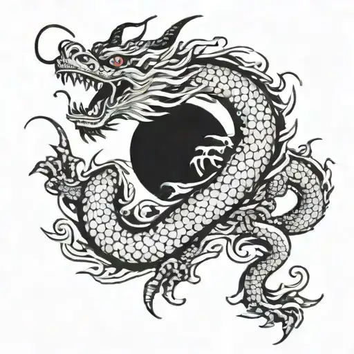 Korean Dragon Black and White Simple  tattoo design idea