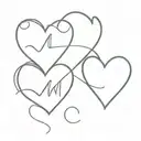 three hearts with initials tattoo design idea