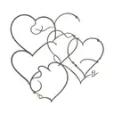 three hearts with initials tattoo design idea
