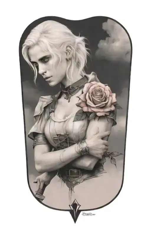 ciri standing with rose in thunderstorm tattoo design idea