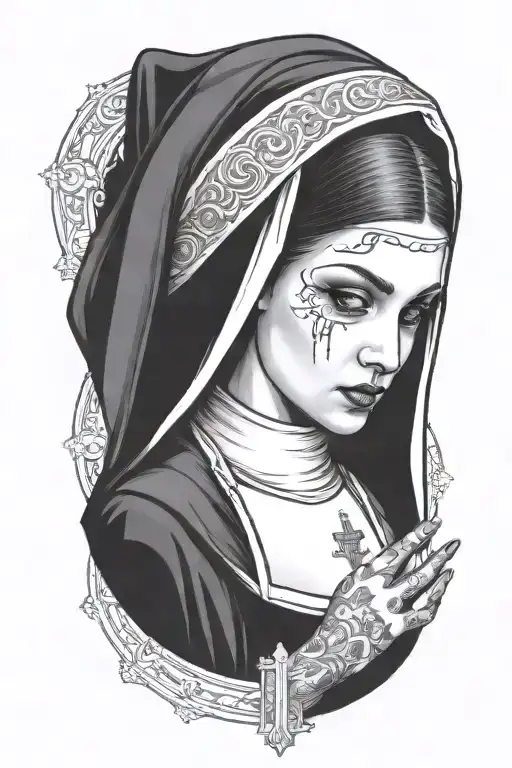 naughty sexy young nun tattoo design idea