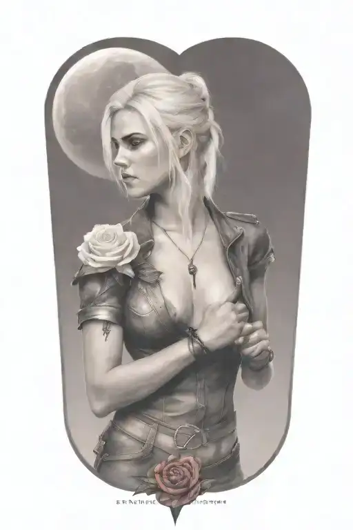 ciri standing with rose a front of she  in thunderstorm tattoo design idea