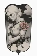 ciri standing with rose a front of she  in thunderstorm tattoo design idea