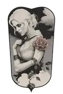 ciri standing with rose a front of she  in thunderstorm tattoo design idea