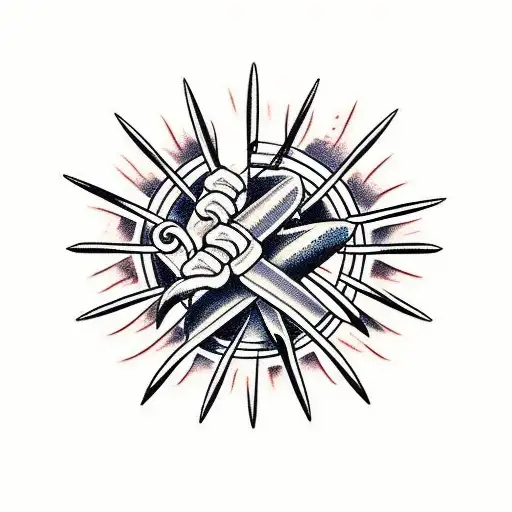 three nails with barbed wire tattoo design idea