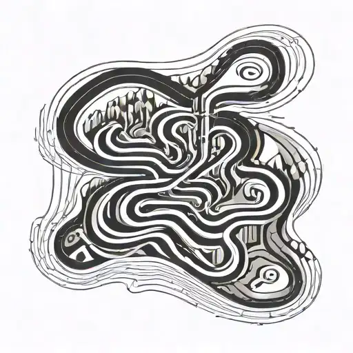 Abstract representation of a race cycling track intertwined with the iconic hairpin turns of Alpe d'Huez tattoo design idea