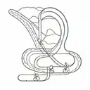 Abstract representation of a race cycling track intertwined with the iconic hairpin turns of Alpe d'Huez tattoo design idea