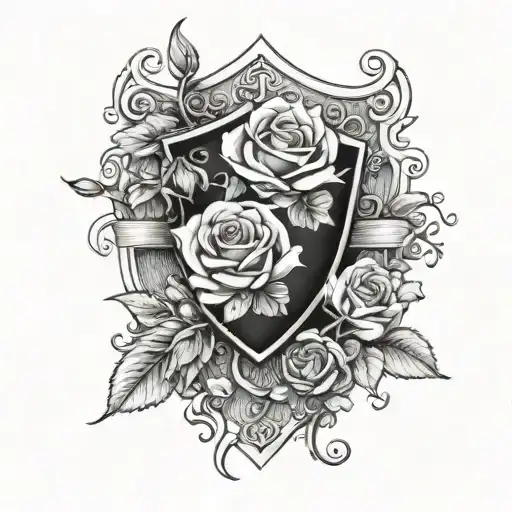sheild with roses  tattoo design idea