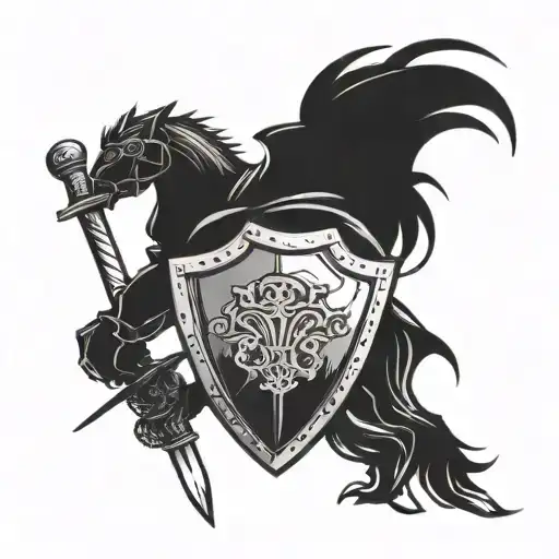 knight holding shield and flail tattoo design idea