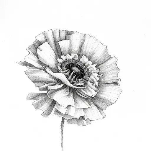 birth flowers bouquet with poppy, rose and chrysanthemum  tattoo design idea