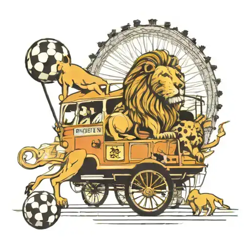 LONDON ENGLAND TRAFALGAR SQUARE LONDON EYE BUS LIONS SOCCER tattoo design idea