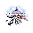 Quote "The Carousel never stops turning" from greys anatomy with the carousel with horses tattoo design idea