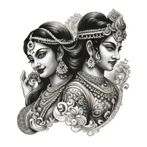 Krishna and Radha half sleeve tattoo design idea