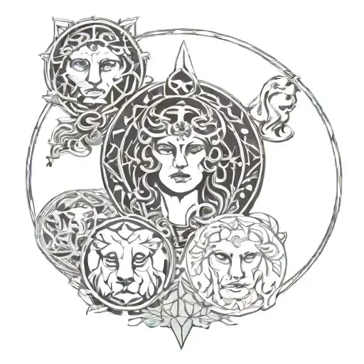 Symbols of the goddesses Hecate, Gaia, Kali and Lilith. tattoo design idea