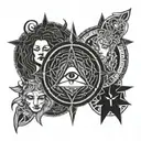 Symbols of the goddesses Hecate, Gaia, Kali and Lilith. tattoo design idea
