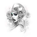 Sexy bimbo goddess Nyx with skulls tattoo design idea