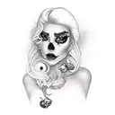 Sexy bimbo goddess Nyx with skulls tattoo design idea