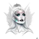 Sexy bimbo goddess Nyx with skulls tattoo design idea