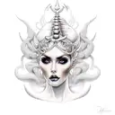 Sexy bimbo goddess Nyx with skulls tattoo design idea