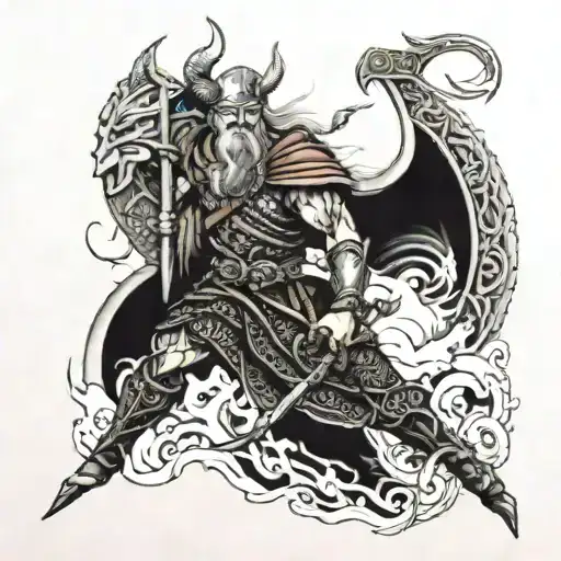 rawen with vikings runs along tattoo design idea