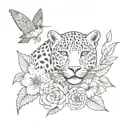A jaguar and a certain hummingbird intertwined in a floral design tattoo design idea