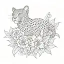 A jaguar and a certain hummingbird intertwined in a floral design tattoo design idea