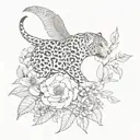 A jaguar and a certain hummingbird intertwined in a floral design tattoo design idea