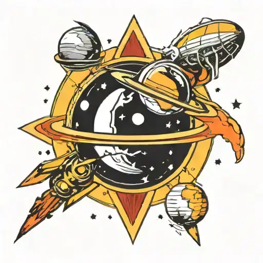looking at mars and other planets tattoo design idea