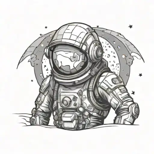 astrounaut looking at mars and other planets, you can only see the astrounauts view and his helmet tattoo design idea