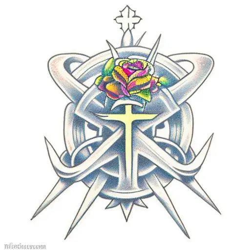 cross with thorn crown  tattoo design idea