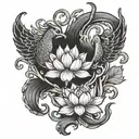 lotus flower phoenix tattoo design idea