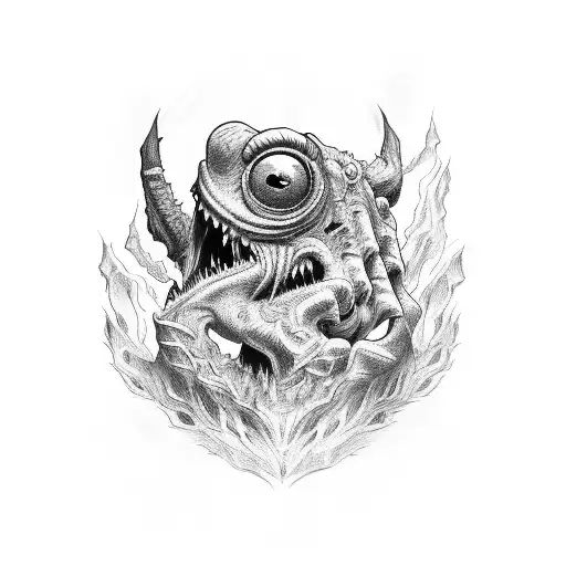 monster in shadows with lighting  tattoo design idea
