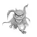 monster in the shadows with large sharp objects around it tattoo design idea