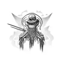 monster in the shadows with large sharp objects around it tattoo design idea