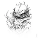 monster in the shadows with large sharp objects around it tattoo design idea