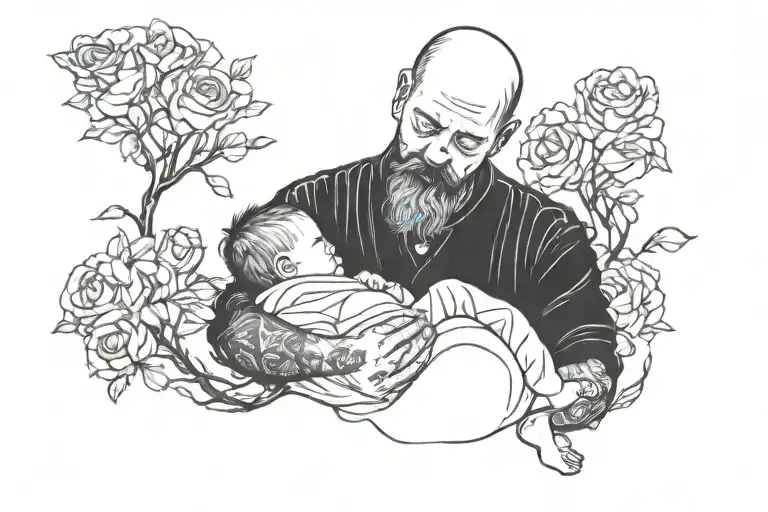 father and newborn son  tattoo design idea