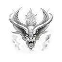 baphomet with burning church background tattoo design idea
