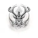 baphomet with burning church background tattoo design idea