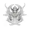 baphomet with burning church background tattoo design idea