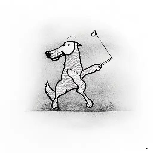 Outline of a golf course with a chocolate lab running across it tattoo design idea