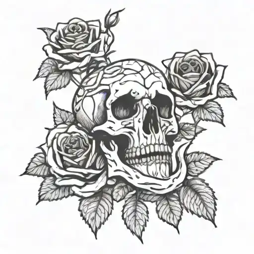 rose bush with snake and small skull  tattoo design idea