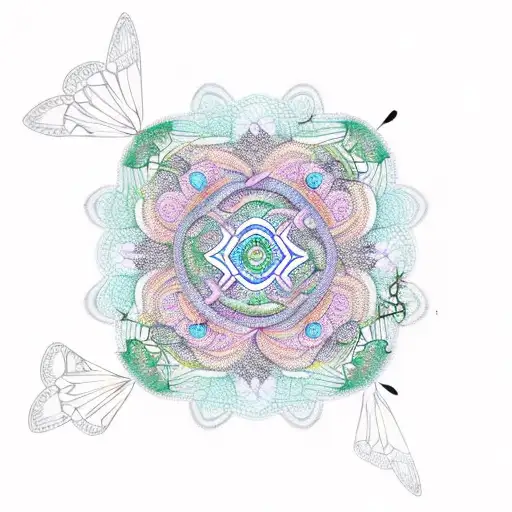 mandala with dragonflys, bamboos and vines tattoo design idea