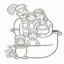 A minimalist tattoo of a family portrait inside a cooking pot, representing the passion for family and being a chef tattoo design idea